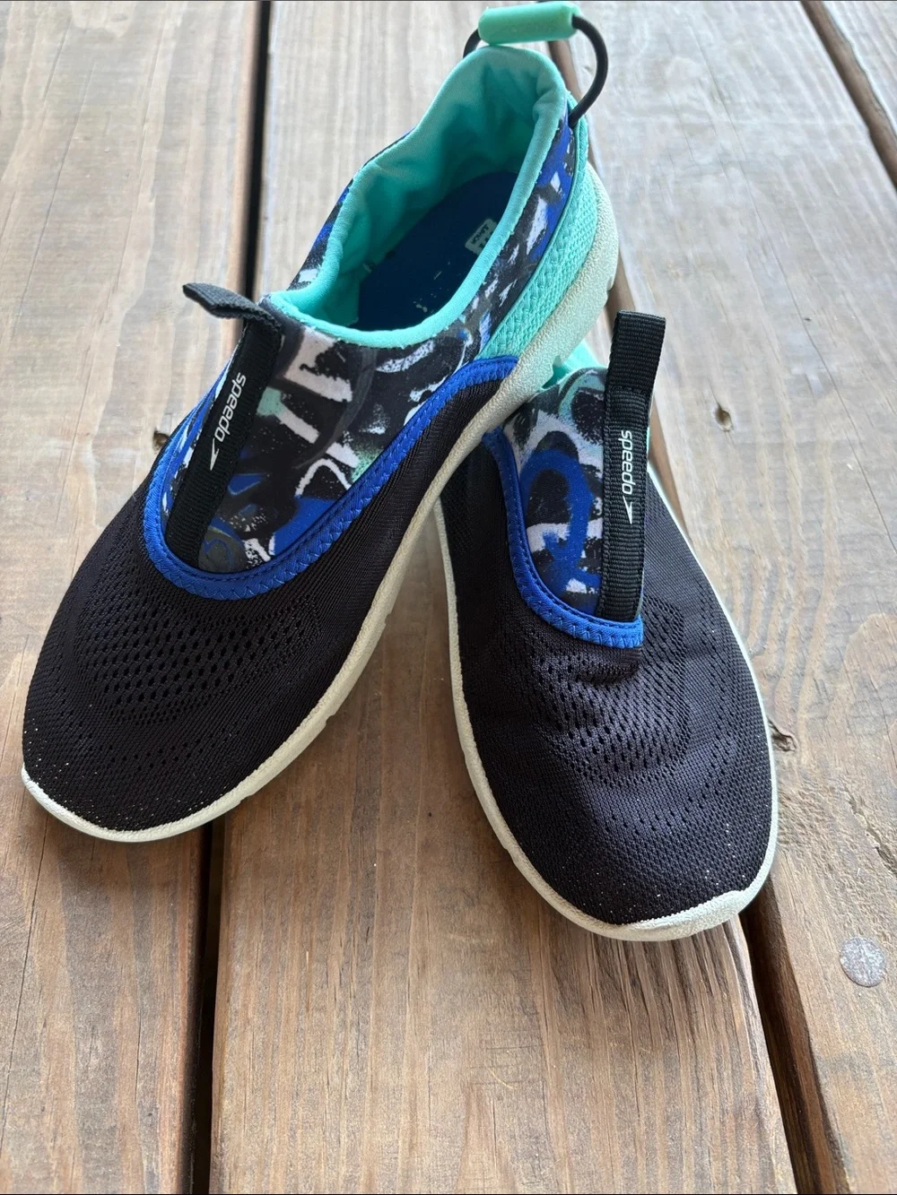 Speedo Kids Black & Teal Blue Water Shoes
